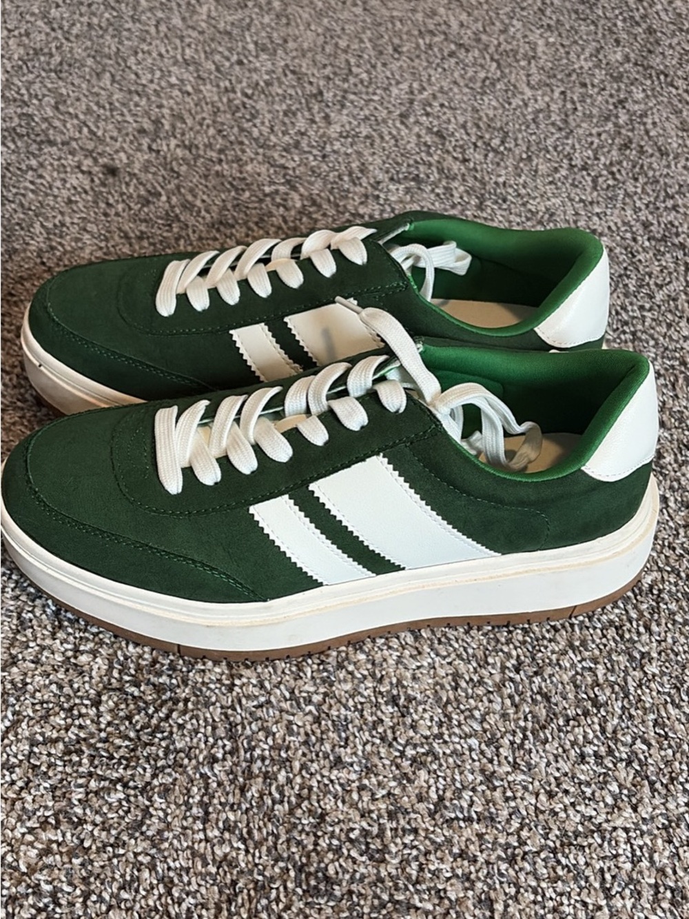 Madden Girl Women’s Green Suede Low-Top Sneakers with White Stripes
